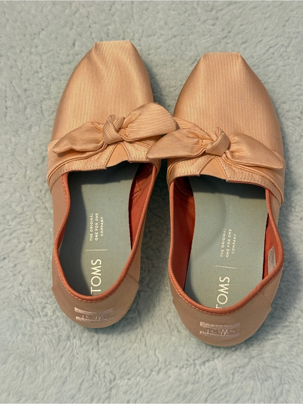 Toms Peach Satin Bow Slip-On Flats